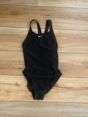 Nike Black One-Piece Swimsuit with White Swoosh Logo